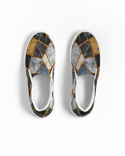 Uniquely You Womens Sneakers - Canvas Slip On Shoes, Black Mosaic Print by inQue.Style