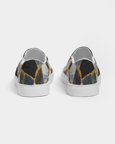 Uniquely You Womens Sneakers - Canvas Slip On Shoes, Black Mosaic Print by inQue.Style