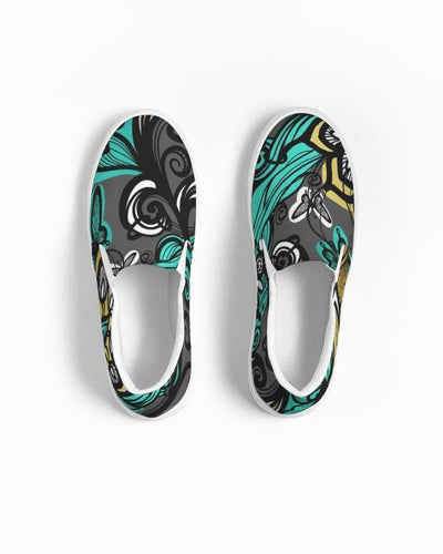Uniquely You Womens Sneakers - Canvas Slip On Shoes, Green Butterfly Print by inQue.Style