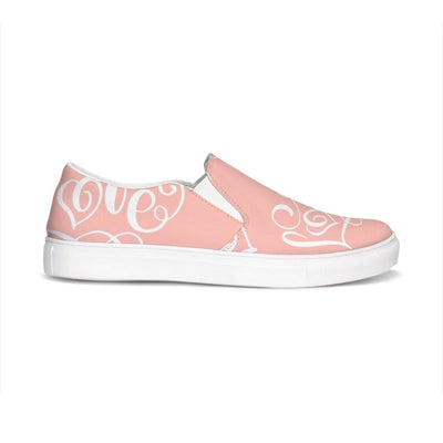 Uniquely You Womens Sneakers - Pink & White Love Print Low Top Slip-On Canvas Shoes by inQue.Style