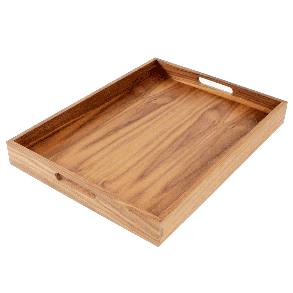 Rectangular Walnut Wood Coffee Table Tray with Handles