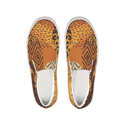 Womens Sneakers, Orange & Gold Low Top Slip-On Canvas Sports Shoes by inQue.Style