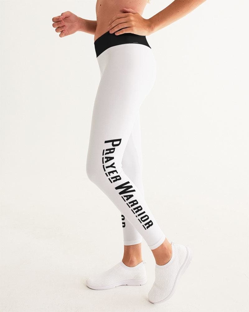 Women's Yoga Pants, Prayer Warrior Graphic - White & Black / WY658-241 by inQue.Style